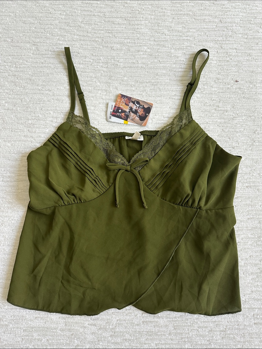 Olive Green Lace Trim Camisole Top NWT